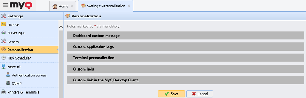 Personalization Settings tab