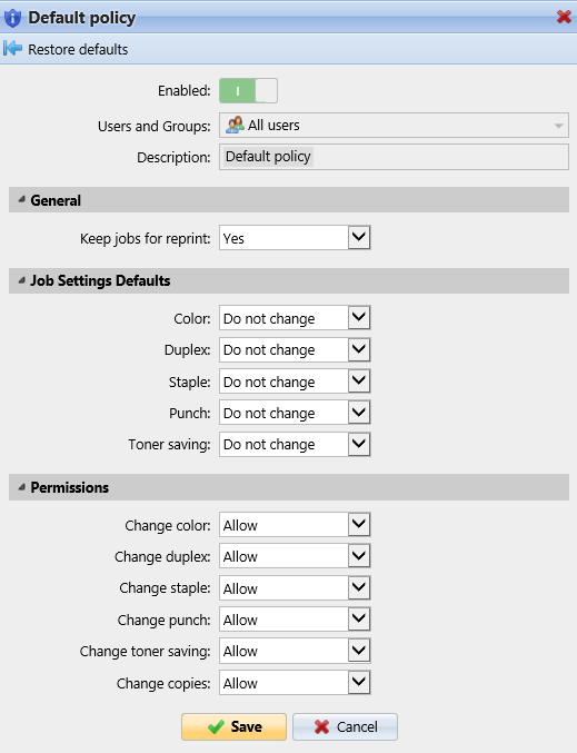 Default policy properties