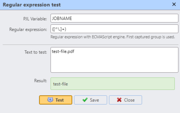 Regular expression test example for job name detection