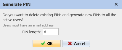 Generate PIN pop-up