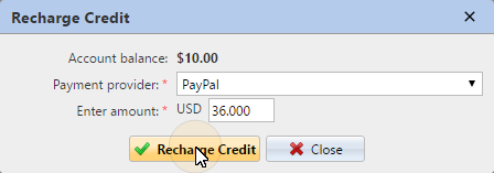 Recharging credit via PayPal options