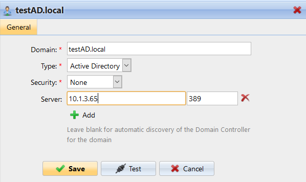 LDAP server properties panel example