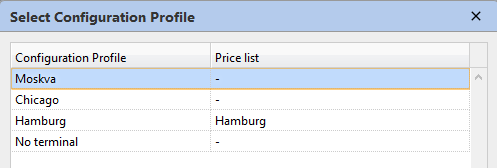 Selecting the configuration profile from the list