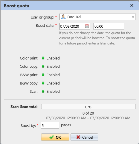 Boost quota additional options