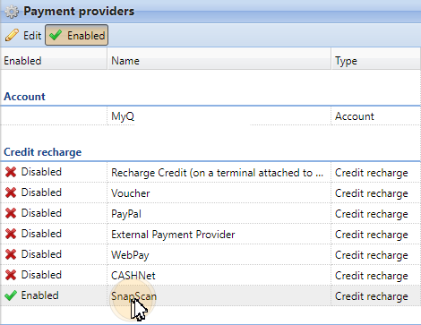 Opening the SnapScan properties panel