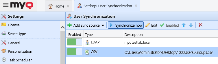 Synchronize now button