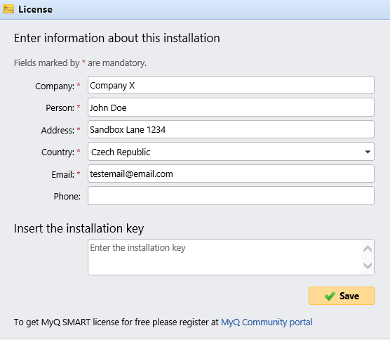 License settings tab