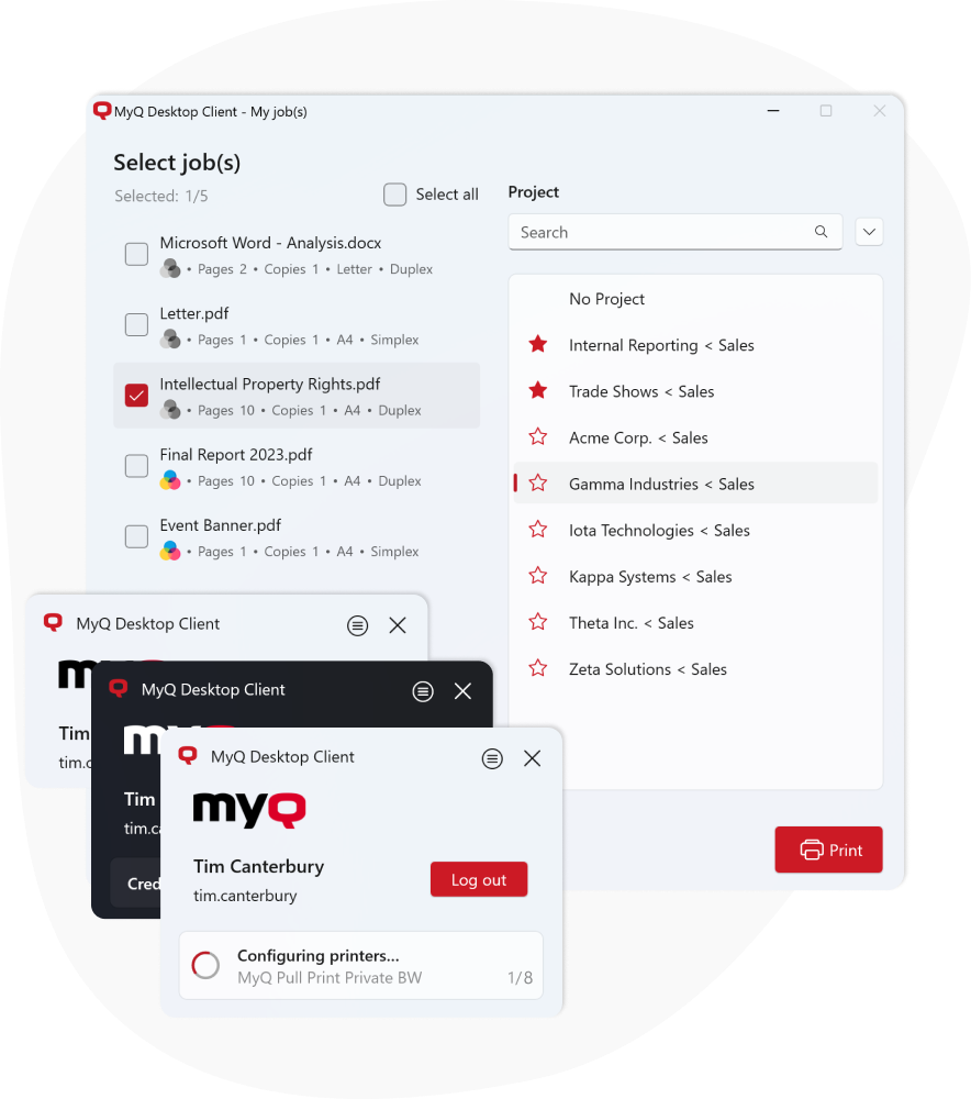 MyQ Desktop Client general visual overview