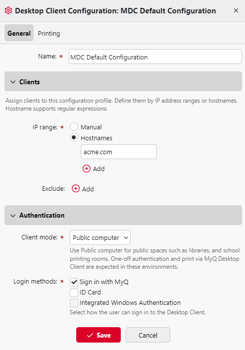 desktop client configuration general tab