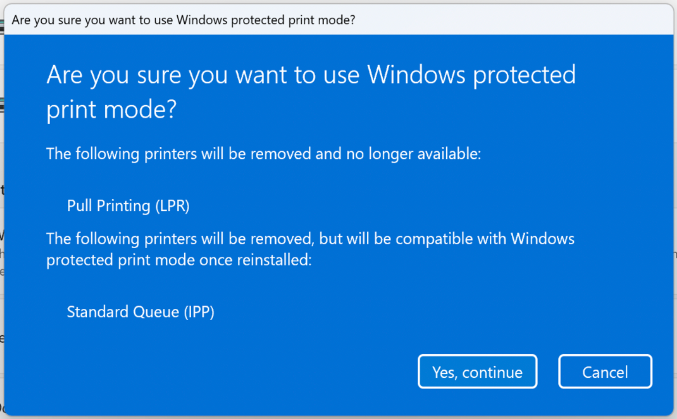 Windows warning about the impact of WPP