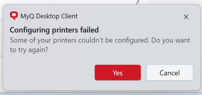 Configuring printers failed error