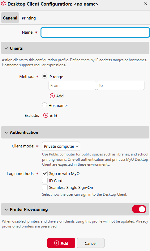 MyQ Desktop Client general properties.