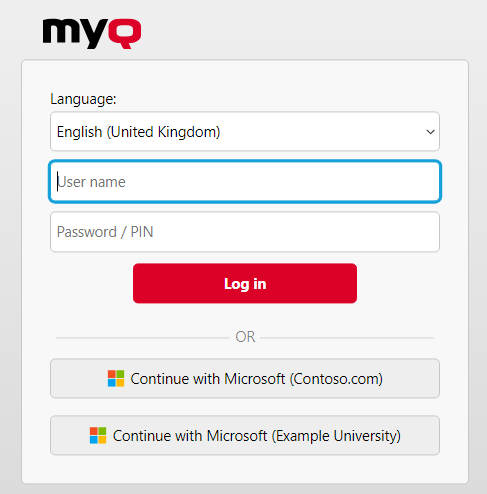 MyQ Login screen