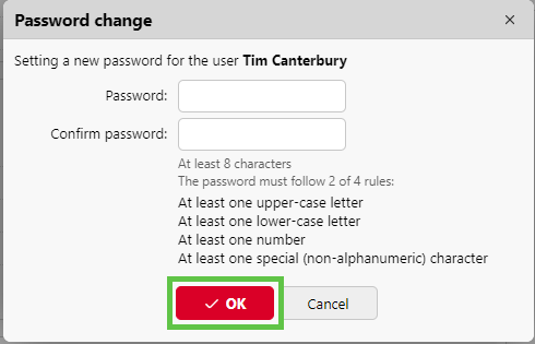Changing the password