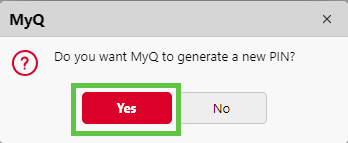 New PIN confirmation dialogue