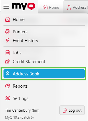 Main menu - Address Book