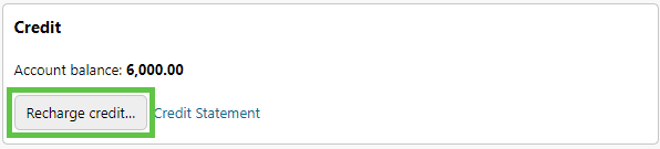 Recharge credit option in the Credit widget