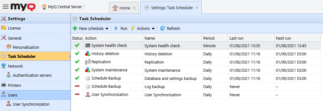 Task Scheduler settings
