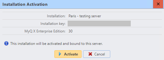Installation activation overview - activate button