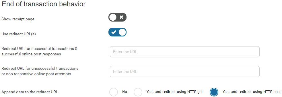 End of transaction behavior settings