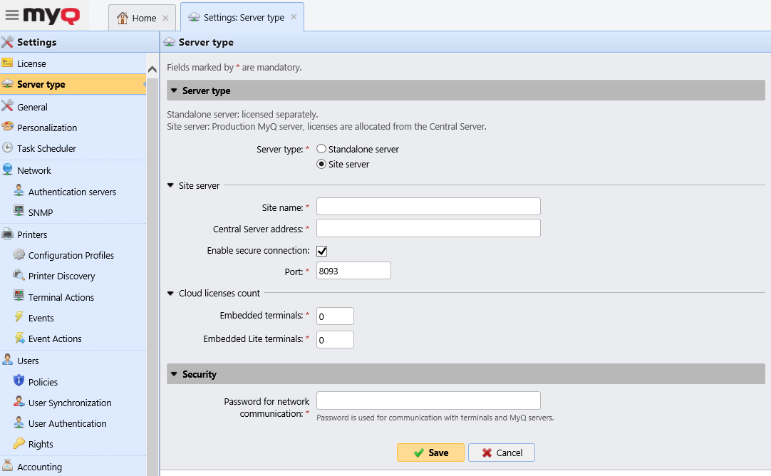 Site server settings