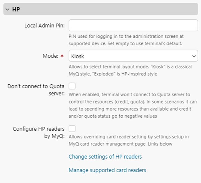 Vendor-specific options that are installed on Print Server with the HP package.