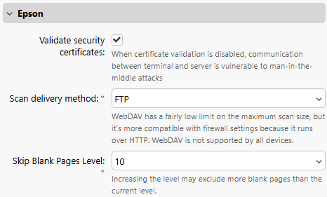 Vendor-specific options that are installed on Print Server with the Epson package.