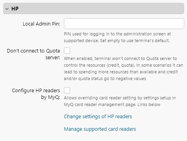 Vendor-specific options that are installed on the Print Server with the HP package.