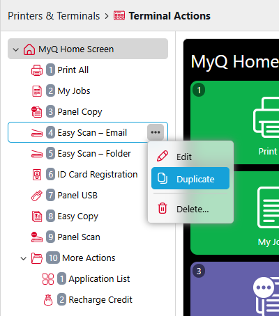 How to duplicate a terminal action.
