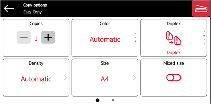 Easy Copy settings on the terminal screen.