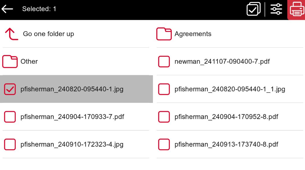 Selecting a document to print.