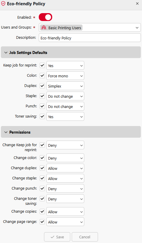 Eco-friendly print job policy