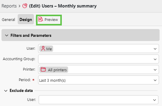 Table preview option