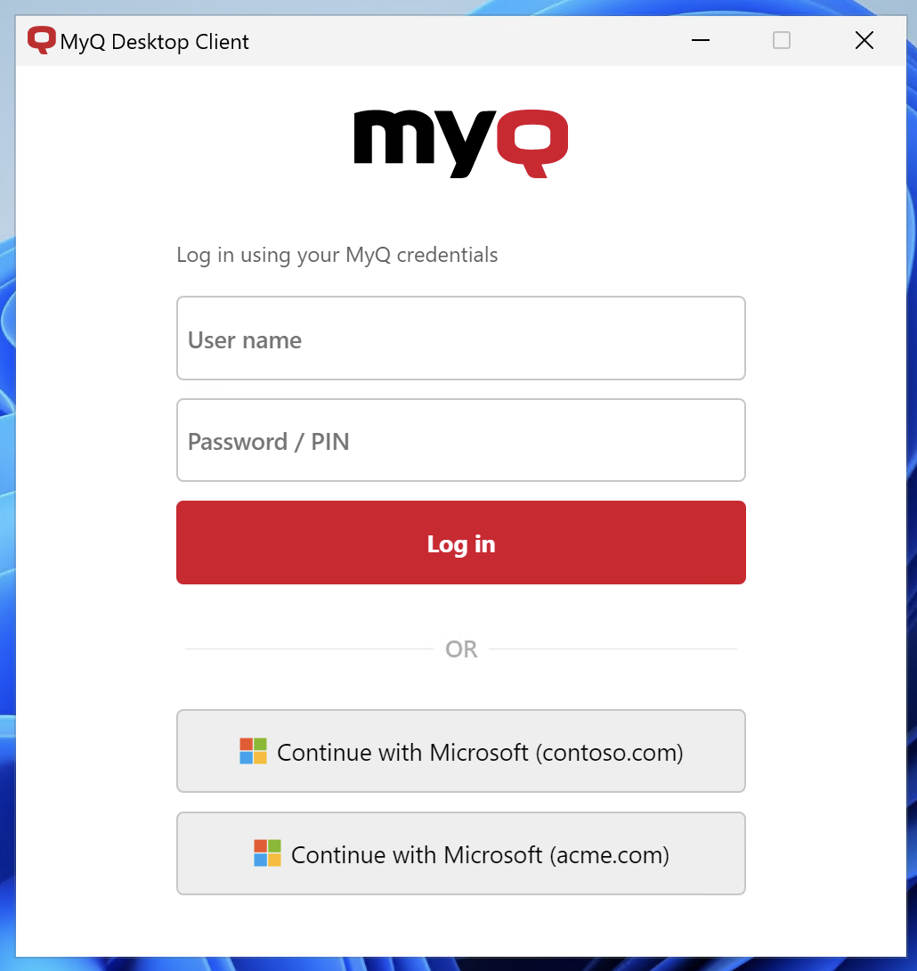 MyQ Web Interface login screen