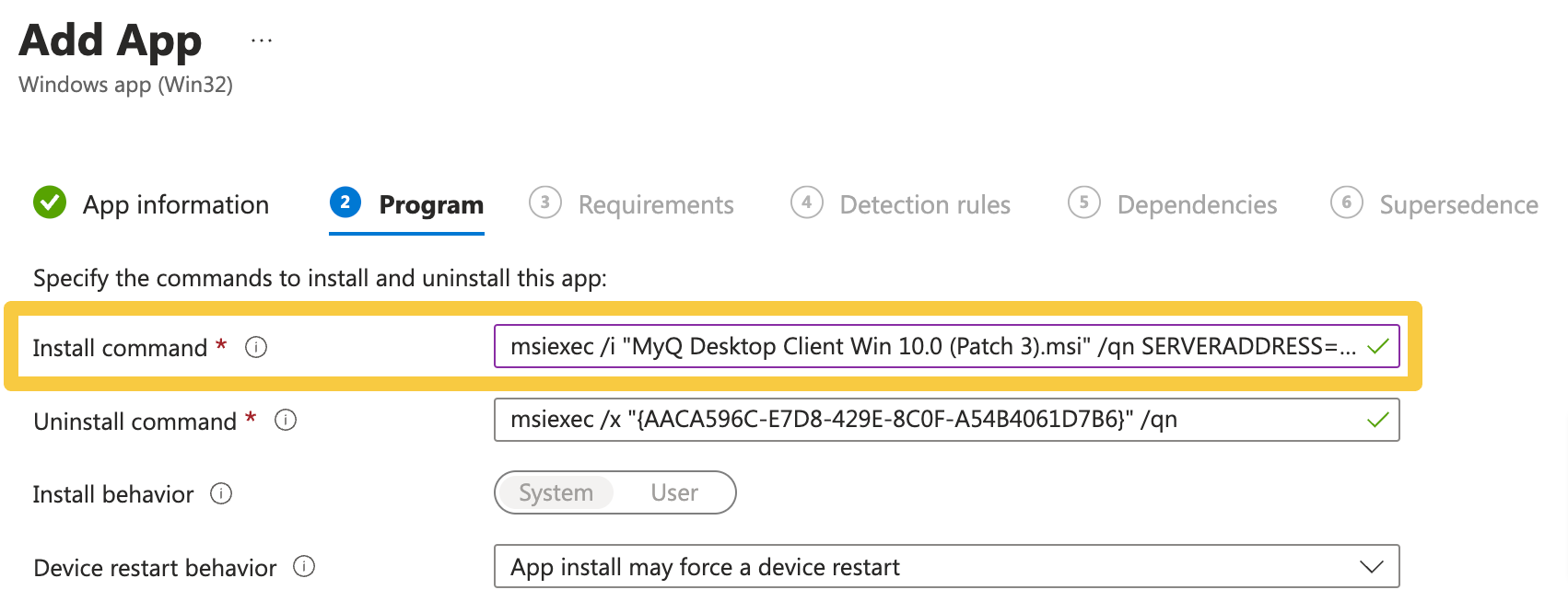 MyQ Desktop Client install command