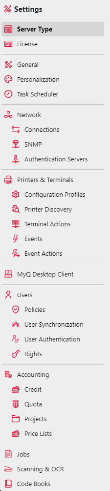 Settings Menu with Administrator Rights