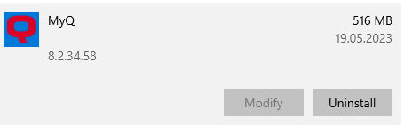 MyQ uninstall window