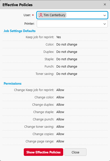 The Show Effective Policies action