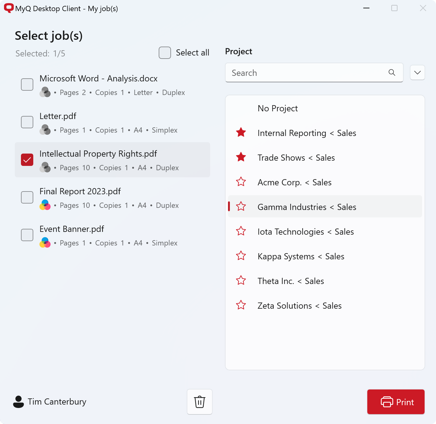Users can assign print jobs to specific projects