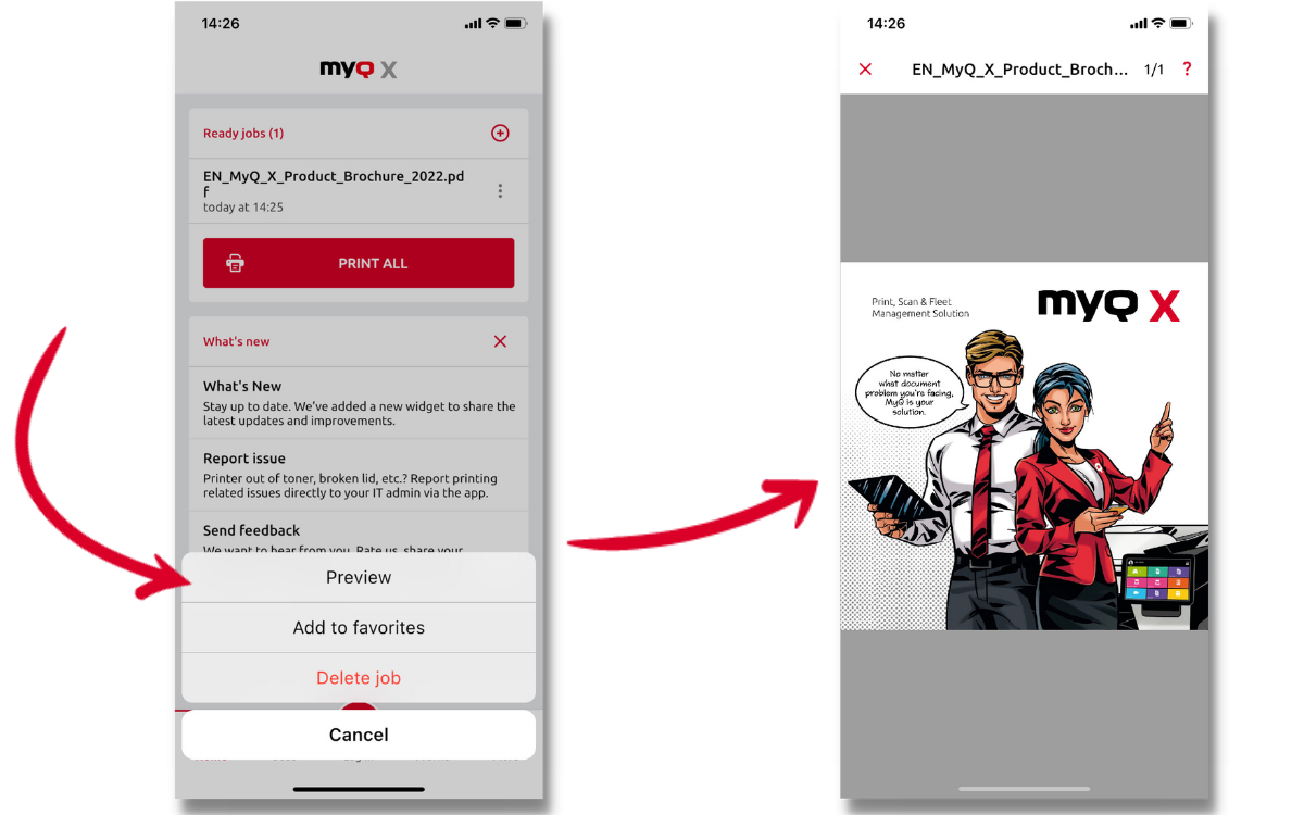Job Preview in MyQ X Mobile Client app