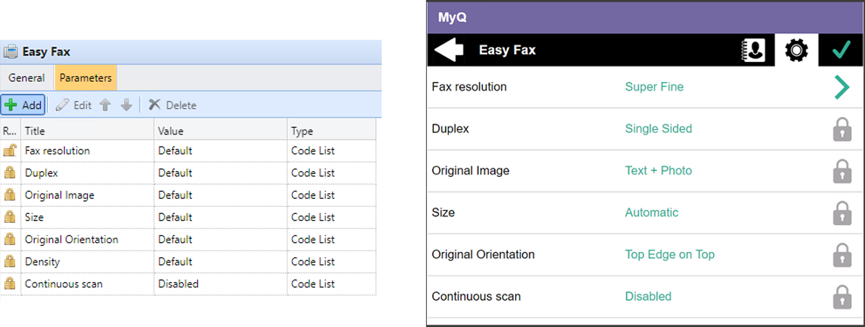 Easy Fax parameters on the web ui and on the terminal