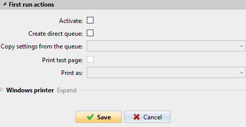 First run actions section