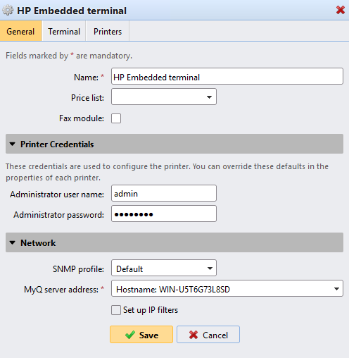 Configuration profile settings