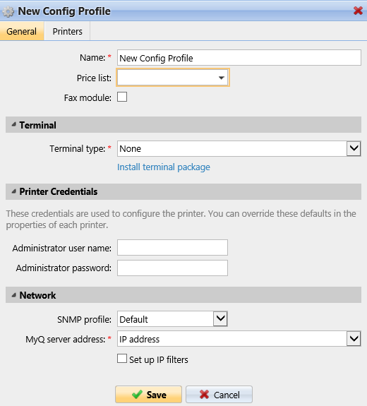 Configuration profile settings