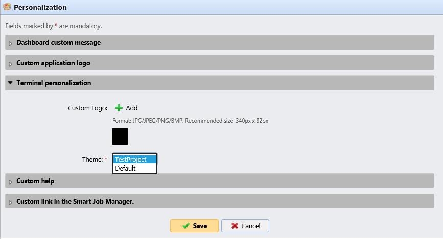 MyQ web UI - terminal personalization settings