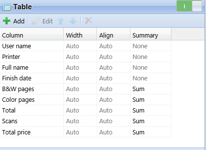 Table layout setting on the Design sub-tab