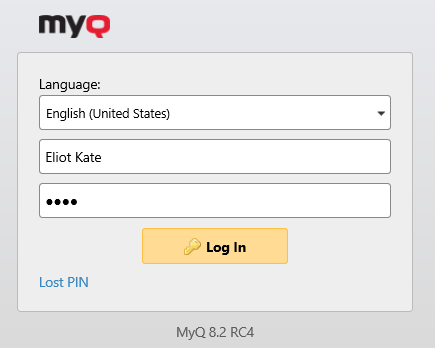 MyQ Web UI Log in