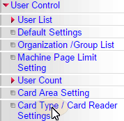 4.5 web UI - Opening card type - card reader settings