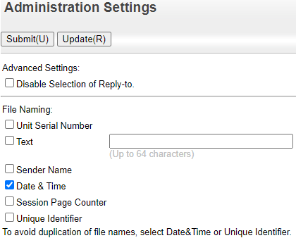 Administration settings on the device web UI