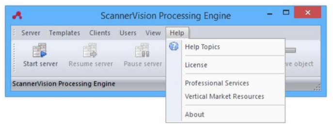 ScannerVision Processing engine - Help menu